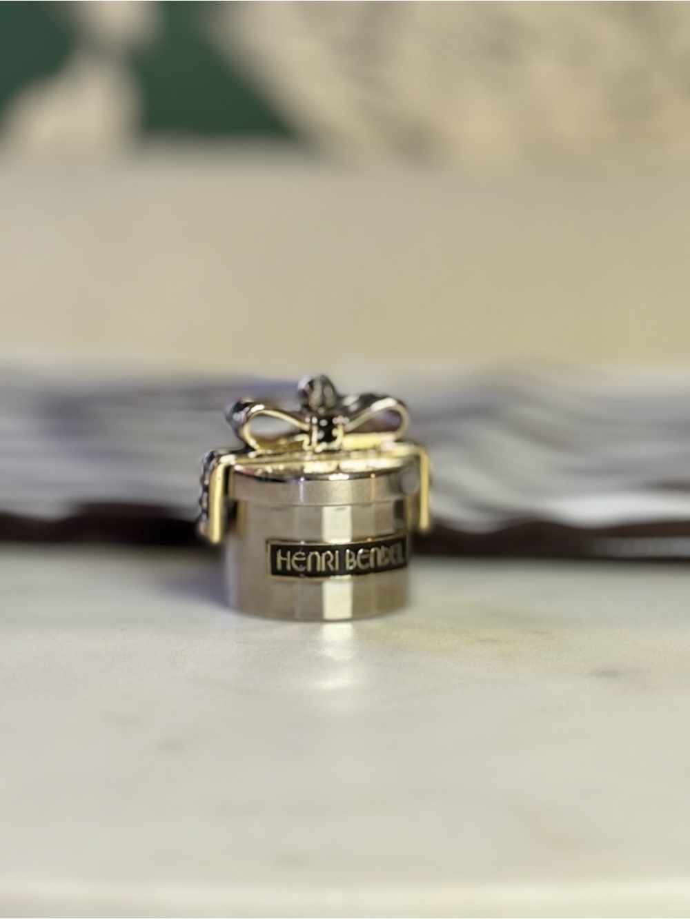 henri bendel Two-Tone Gold Gift Box & Bow Detail Candle Snuffer